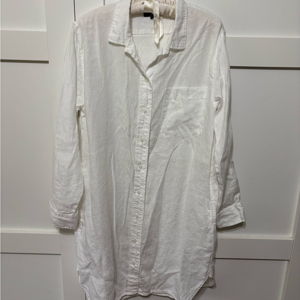 Quince European Linen shirt dress, white, size medium